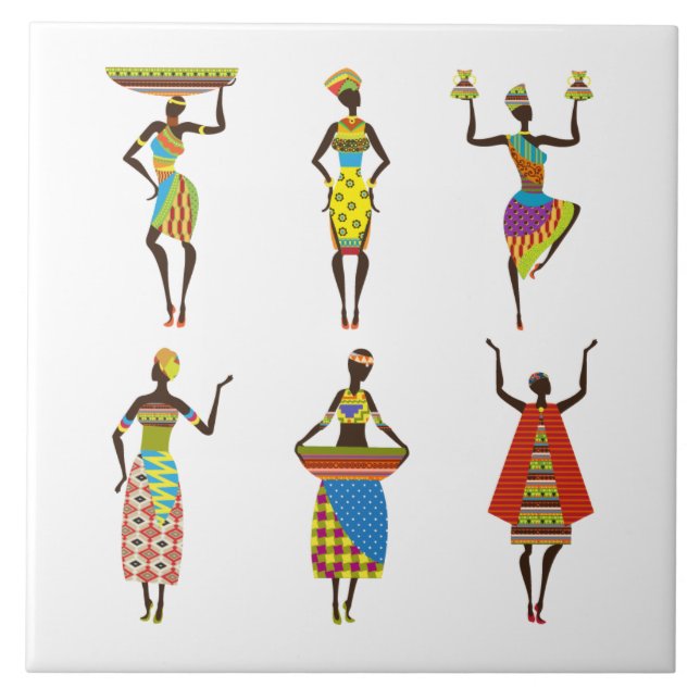 Illustrated African women background Tile (Front)