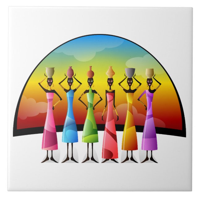 Illustrated African women background Tile (Front)