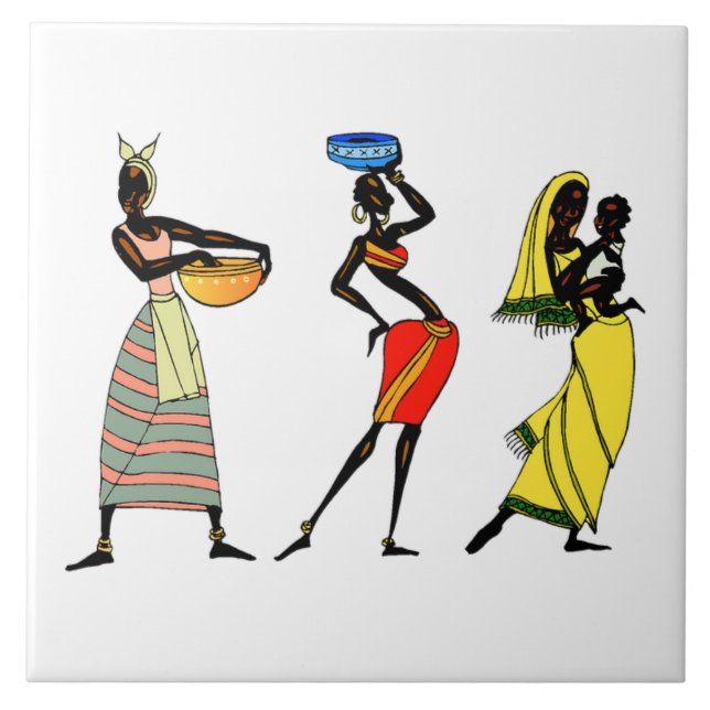 Illustrated African women background Tile (Front)