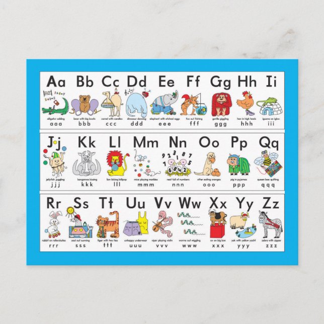Illustrated Alphabet Animals Postcard (Front)
