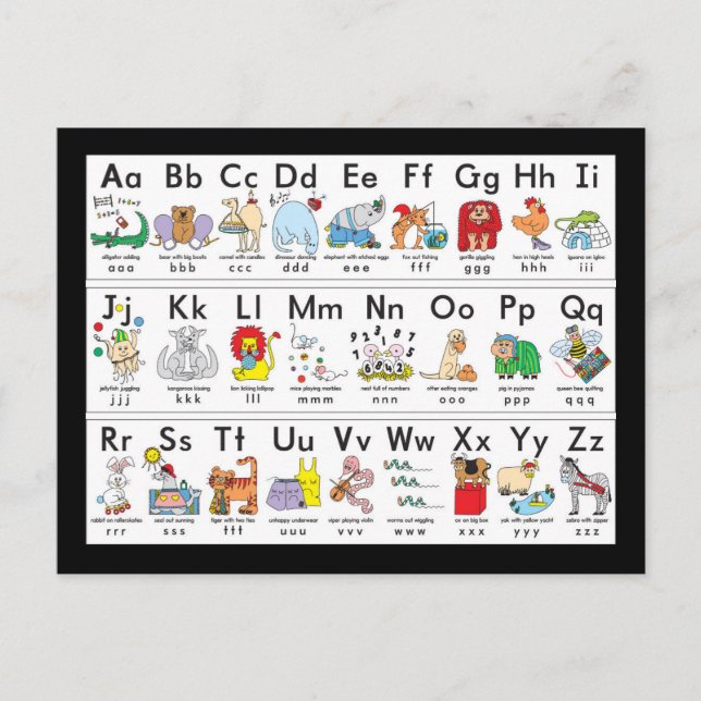 Illustrated Alphabet Animals Postcard (Front)