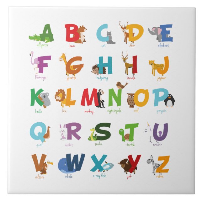 Illustrated Alphabet Animals Tile (Front)