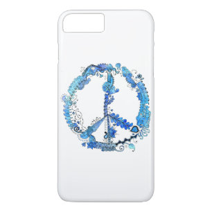 Illustrated Artsy Peace Sign Pen Art with Blue iPhone 8 Plus/7 Plus Case