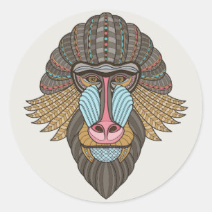 illustrated Baboon Classic Round Sticker
