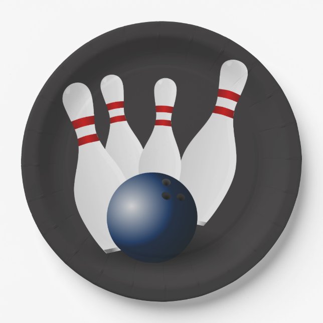 Illustrated balling bowl and pins paper plate (Front)