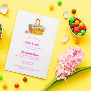 Illustrated Basket and Egg Pink Easter Invitation