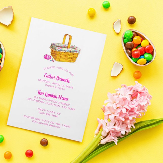 Illustrated Basket and Egg Pink Easter Invitation (Creator Uploaded)