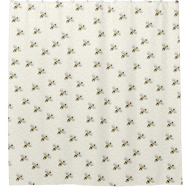 Illustrated Bee Honeybee Yellow Black  Insect Shower Curtain (Front)