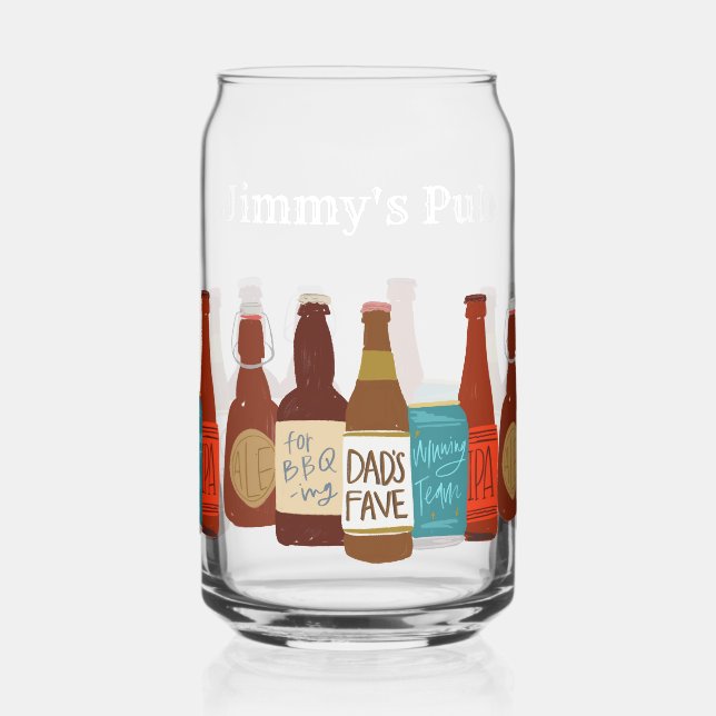 Illustrated Beer Bottles Dad Father's Day Can Glass (Left)