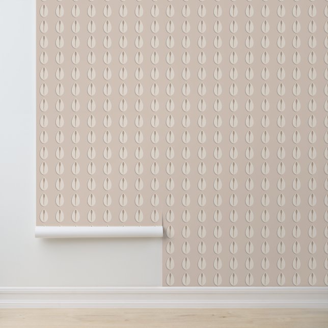 Illustrated Beige Cowry Shell Pattern Wallpaper (Application)