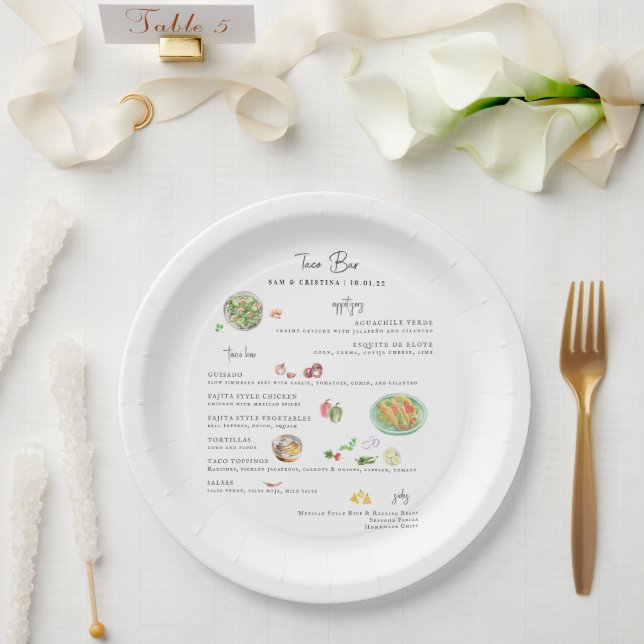 Illustrated Bespoke | Taco Bar Wedding Menu Paper Plate (Wedding)