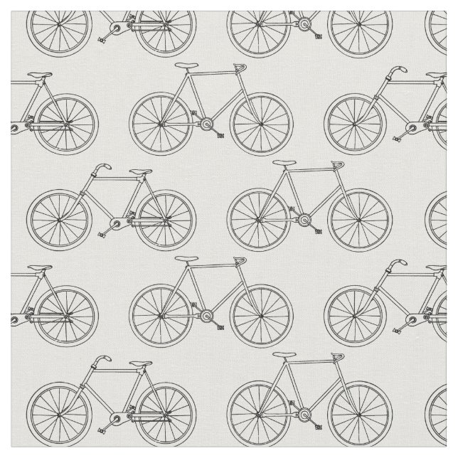 Illustrated Bicycles Pattern Bicycle Outlines Fabric (Close Up)