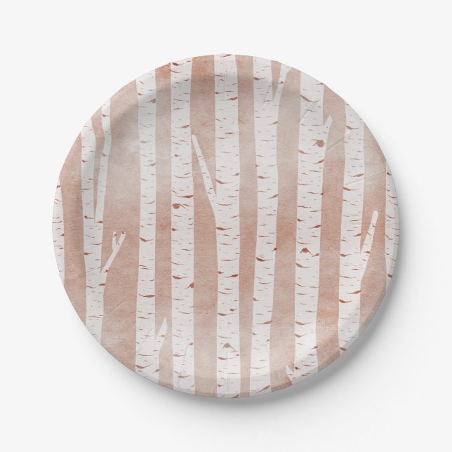 Illustrated Birch Trees Paper Plate (Front)