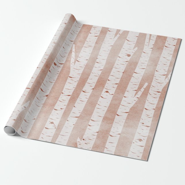 Illustrated Birch Trees Wrapping Paper (Unrolled)