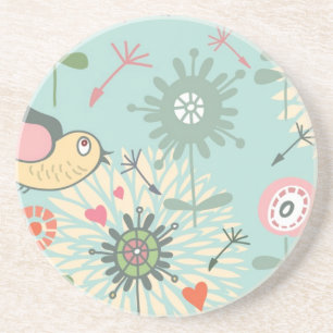 Illustrated Birds and Spring Flowers Coaster