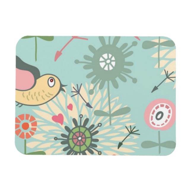 Illustrated Birds and Spring Flowers Magnet (Horizontal)