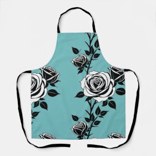 Illustrated Black And White Roses Apron