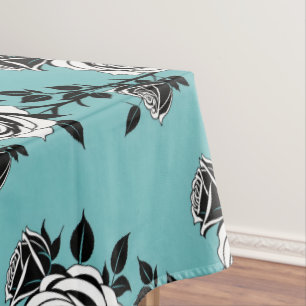 Illustrated Black And White Roses Tablecloth