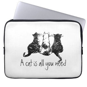 Illustrated Black cats A cat is all you need Laptop Sleeve