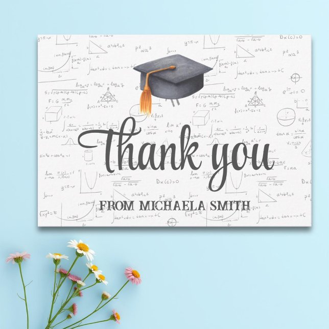 Illustrated Black Mathematics Graduation Hat Thank You Card (Creator Uploaded)