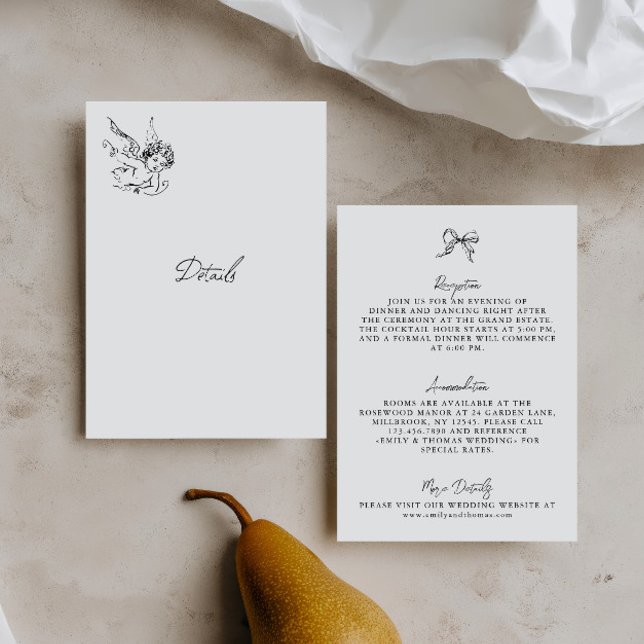  illustrated Black & White Wedding Details Card (illustrated Black & White Wedding Details Card)