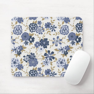 Illustrated Blue Vector Flowers Vines Mouse Mat