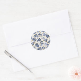 Illustrated Blue Vine Flowers Botanical Classic Round Sticker