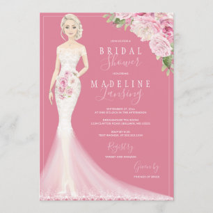 Illustrated Bride in Lace Gown Bridal Shower Invitation