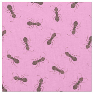 Illustrated Brown Ants on Pink Fabric