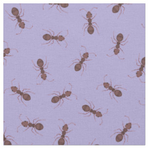 Illustrated Brown Ants on Purple Fabric
