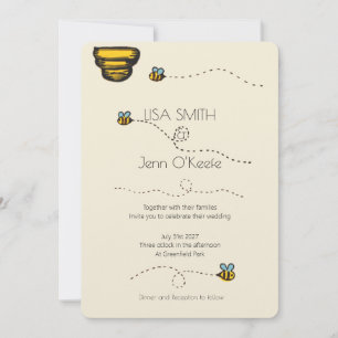 Illustrated Bumble Bee Wedding Invitation