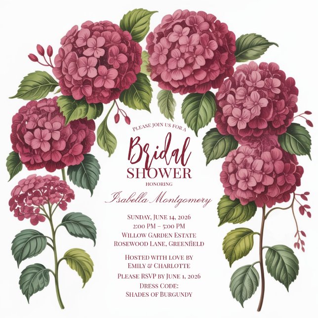 Illustrated Burgundy Hydrangea Floral Arch Invitation (Illustrated Burgundy Hydrangea Floral Arch Invitations
)