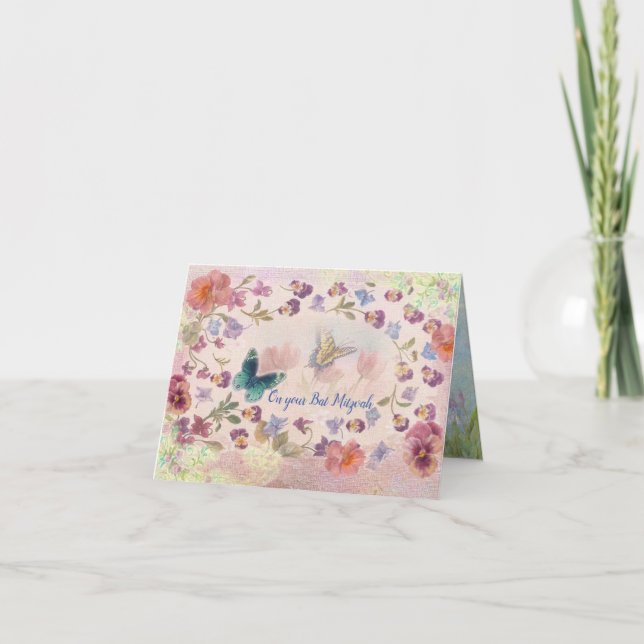 Illustrated Butterfly and Botanical  Note Card (Front)