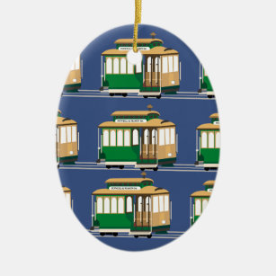 Illustrated Cable Car Pattern Ceramic Tree Decoration