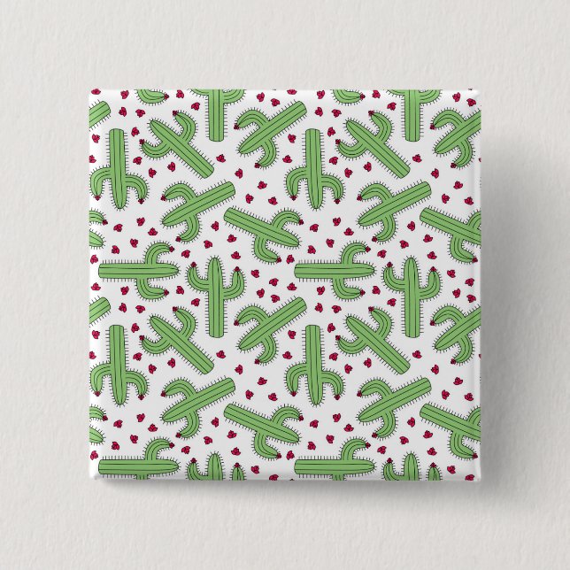 Illustrated Cactus & Pink Flowers Pattern 15 Cm Square Badge (Front)