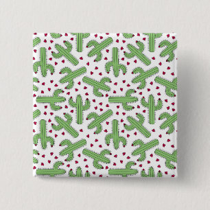 Illustrated Cactus & Pink Flowers Pattern 15 Cm Square Badge