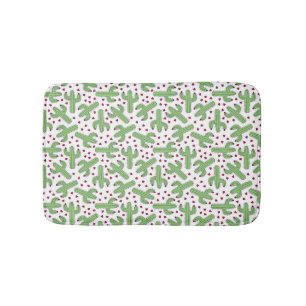 Illustrated Cactus & Pink Flowers Pattern Bath Mat
