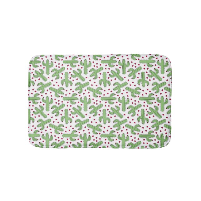 Illustrated Cactus & Pink Flowers Pattern Bath Mat (Front)