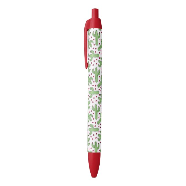 Illustrated Cactus & Pink Flowers Pattern Black Ink Pen (Top (Vertical))