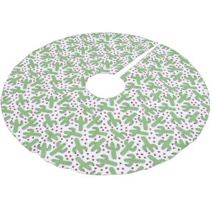 Illustrated Cactus & Pink Flowers Pattern Brushed Polyester Tree Skirt