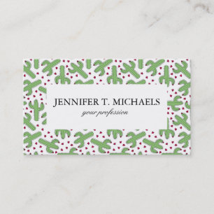 Illustrated Cactus & Pink Flowers Pattern Business Card