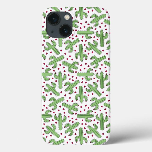 Illustrated Cactus & Pink Flowers Pattern Case-Mate iPhone Case (Back)
