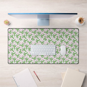 Illustrated Cactus & Pink Flowers Pattern Desk Mat
