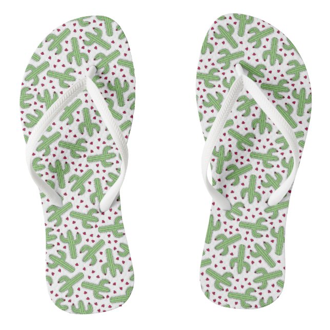 Illustrated Cactus & Pink Flowers Pattern Flip Flops (Footbed)
