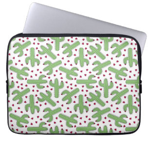 Illustrated Cactus & Pink Flowers Pattern Laptop Sleeve