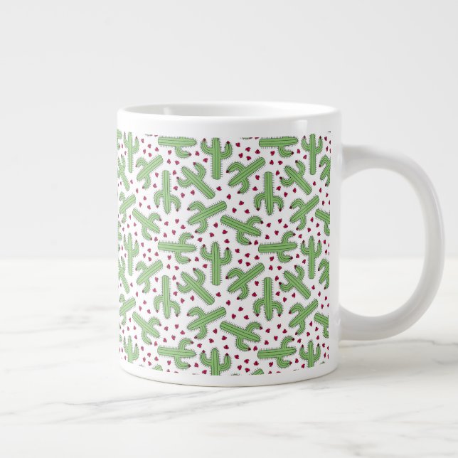 Illustrated Cactus & Pink Flowers Pattern Large Coffee Mug (Right)