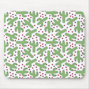 Illustrated Cactus & Pink Flowers Pattern Mouse Mat