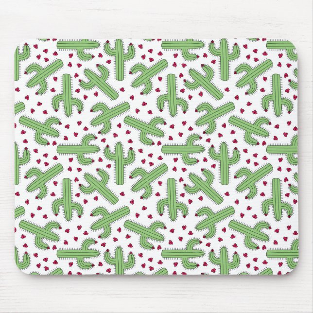 Illustrated Cactus & Pink Flowers Pattern Mouse Mat (Front)