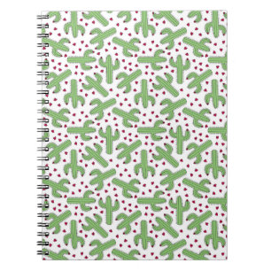Illustrated Cactus & Pink Flowers Pattern Notebook