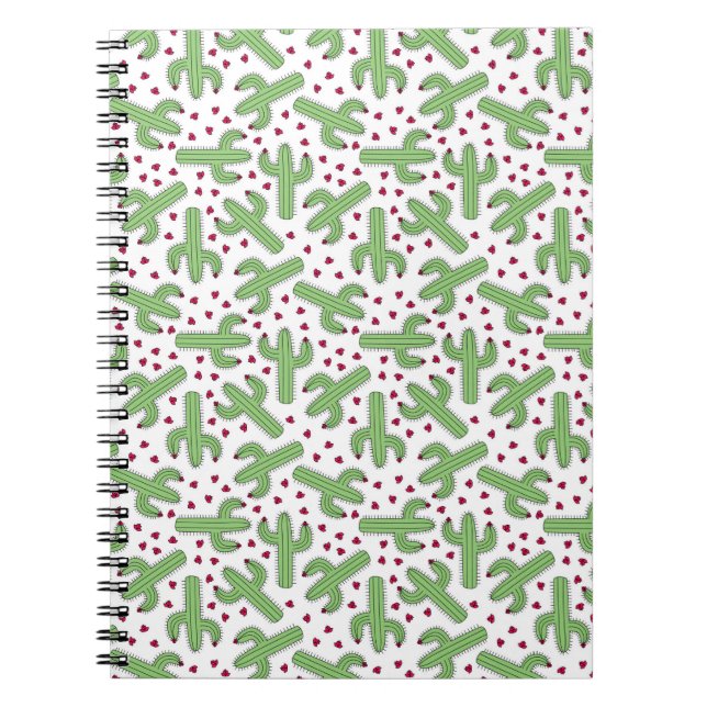 Illustrated Cactus & Pink Flowers Pattern Notebook (Front)